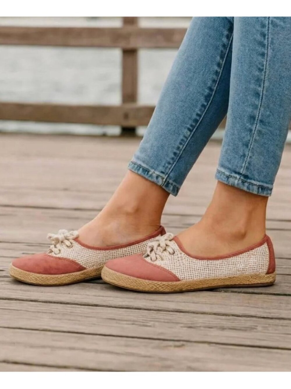 UGG Catrin Crochet Slip Ons Coral Red Pink Beige Espadrille LEATHER Flats US 8
